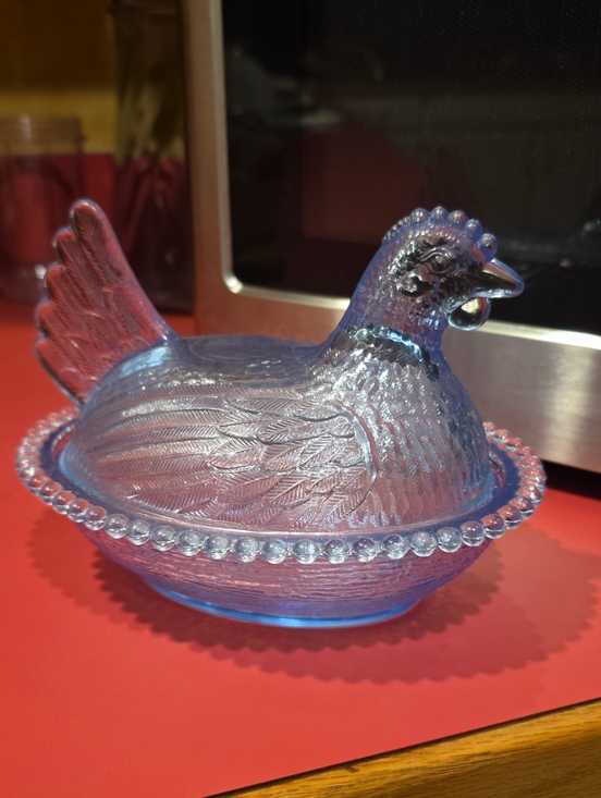Other - Indian Blue Glass Hen on Nest Candy Dish Perfect Condition